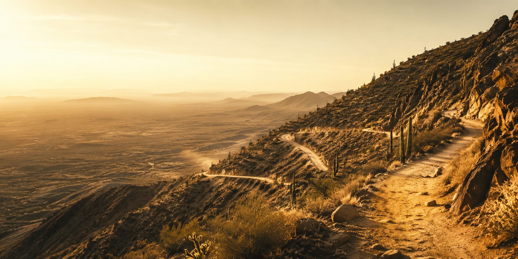 Layered desert mesas and canyon relief at golden hour — terrain where GPS, barometric, and DEM elevation readings disagree
