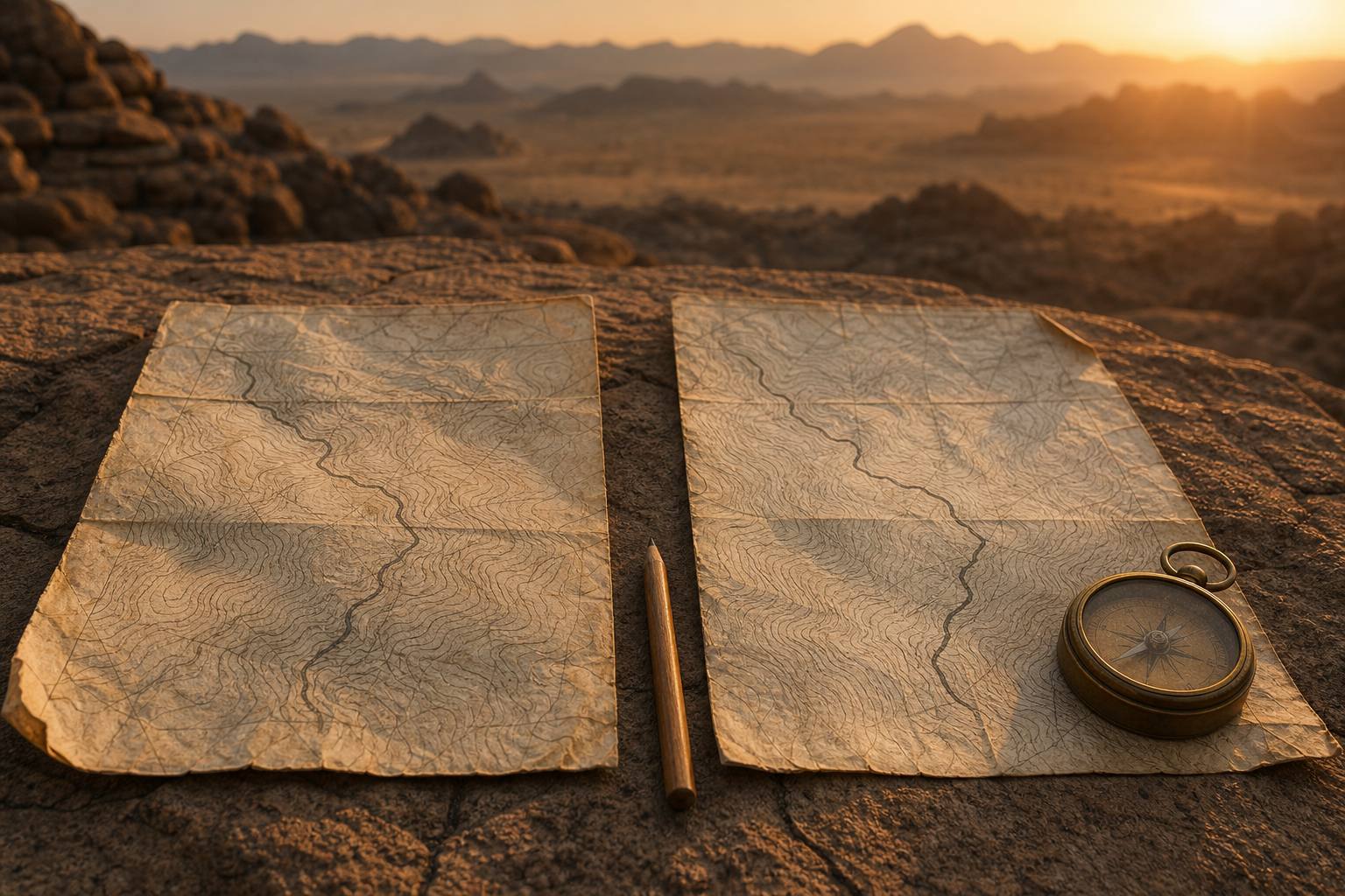Two topographic maps side by side with the same route hand-copied in pencil onto both — route sharing, the original way